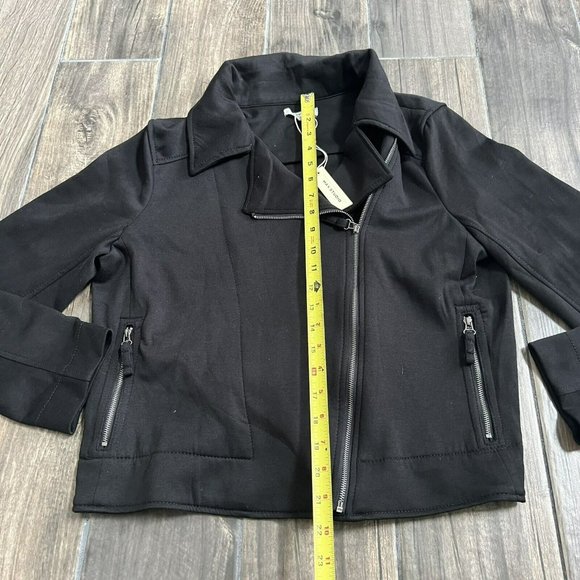 Max Studio $118 Ladies large  Black Knit Scuba Moto Jacket Casual Minimalist - Picture 3 of 5